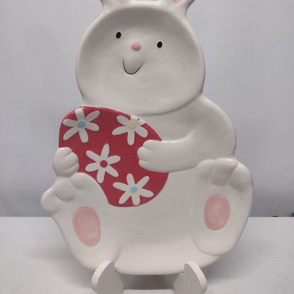 NEW! Blossoms & Blooms Ceramic Easter Bunny Platter/Tray - Picture 2 of 5